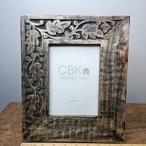 CBK Inspired Home Ganz Wood 5x7 Picture Frame Hand Carved Leaf Rustic Brown